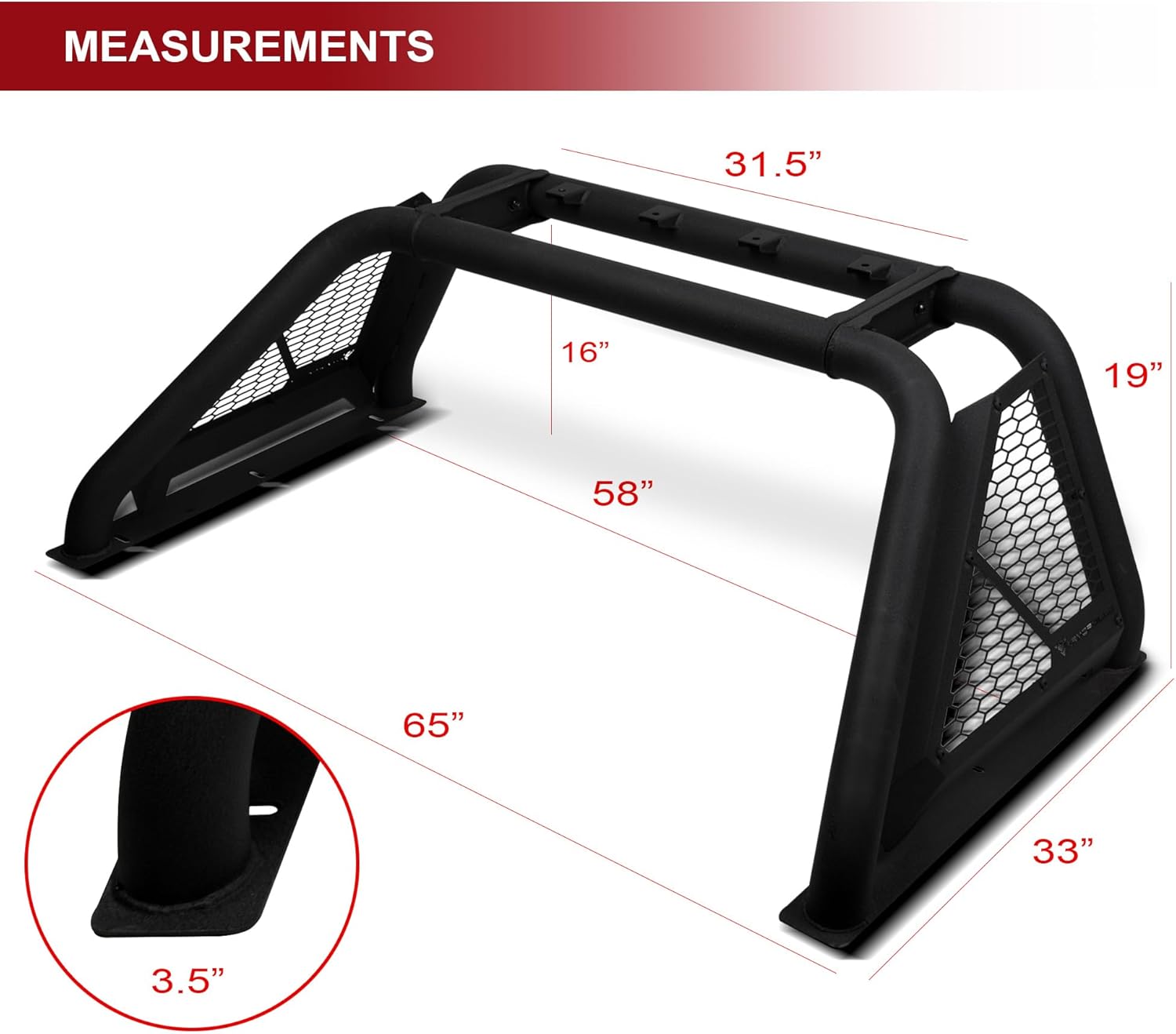 Armordillo CRB Roll Bar Chase Rack for Mid Size Pickup Trucks|LED Light Mounts|Compatible with 2019-2023 Ford Ranger|8729809|CR-B Chase Rack|Chase Bar|Textured Black