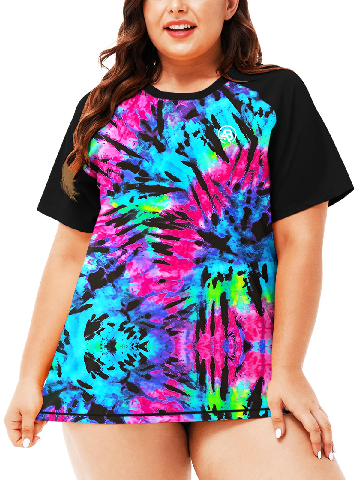 AOBUTE Womens Plus Size Rash Guard Shirts Short Sleeve Swim Top UV UPF 50+ Sun Protection Swimwear Swimsuit