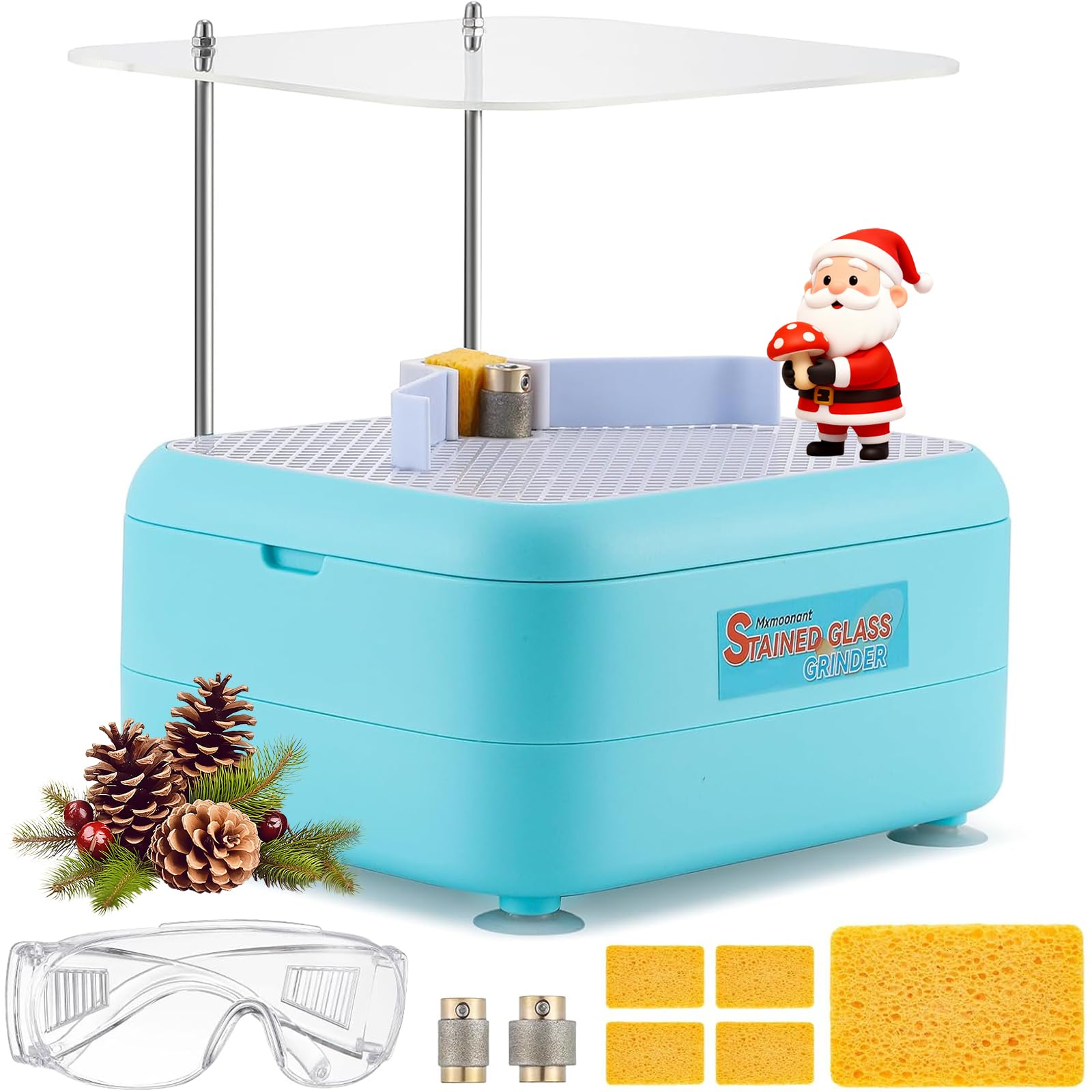 Mxmoonant Smerigliatrice di vetro, Adatto per vetro colorato, ceramica, mosaico, include un tappo e 2 teste di molatura diamantate (blu chiaro)