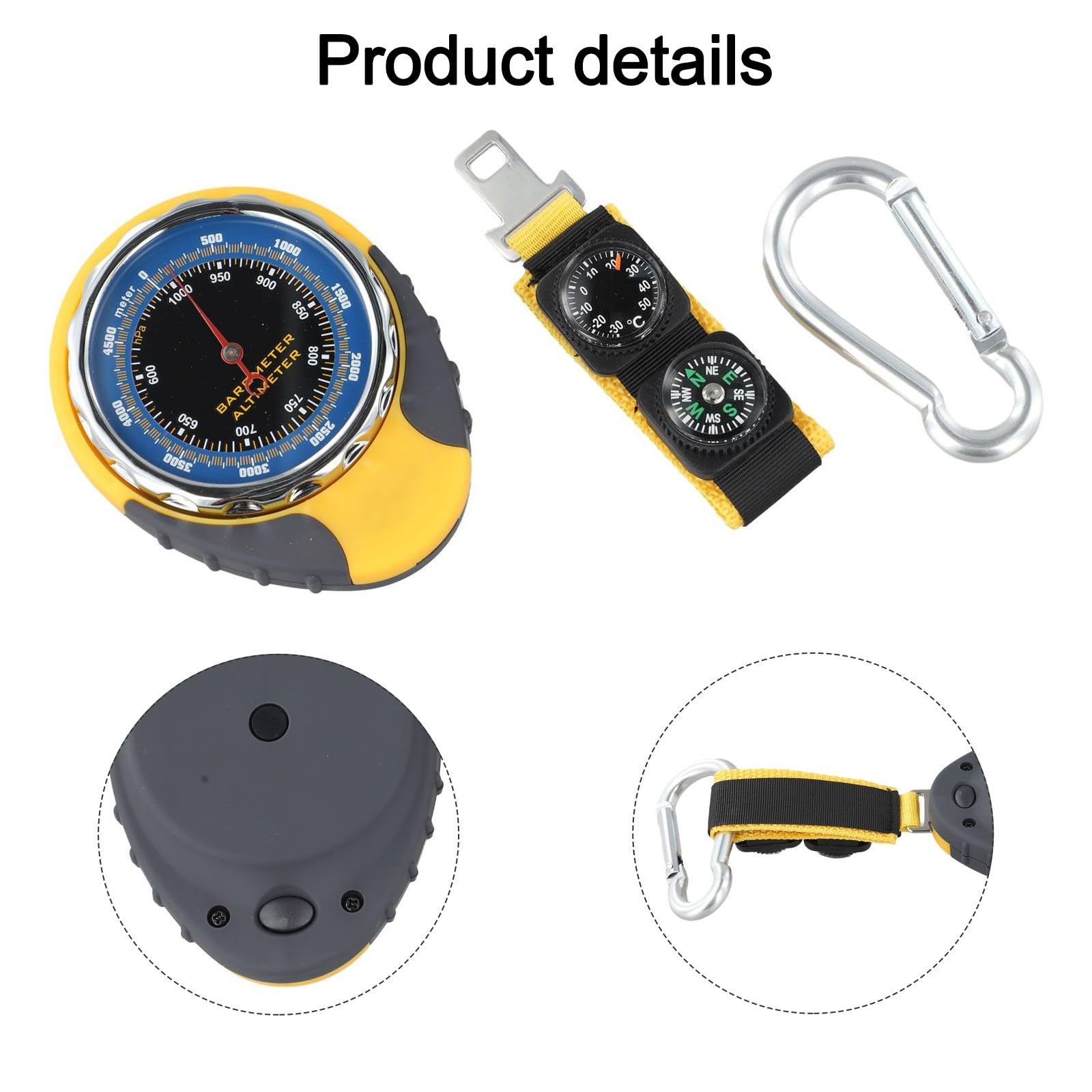 Whychstore Altimetro, barometro e termometro, per esterni, 4 in 1, durevole, strumento di navigazione per escursioni in ABS per meteo e terreno
