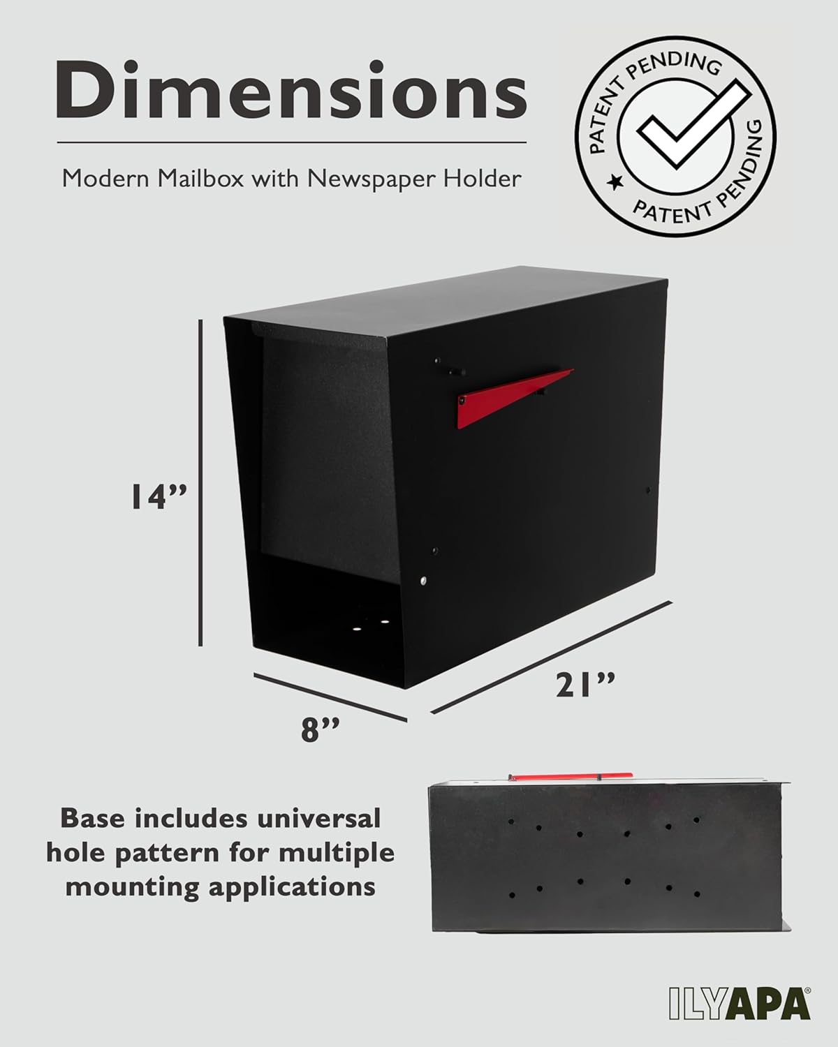 Ilyapa Black Modern Mailbox & Post Kit - Heavy Duty, All-Weather Steel. Large Post Mount Mailbox with Newspaper Holder for Curbside Residential Use.