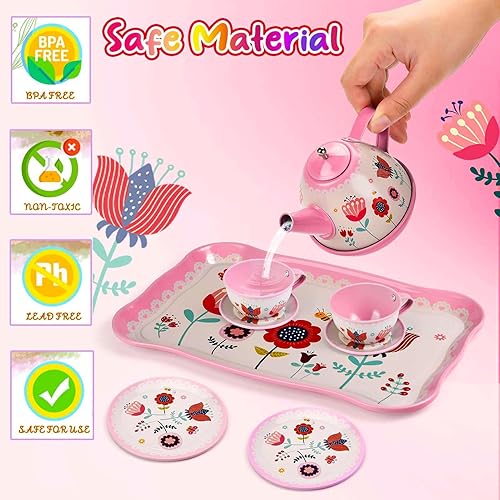Miniatura 4 de Lajeje Juego de té para niñas pequeñas, regalo para niños de 3, 4, 5, 6 años, juguetes para niños pequeños, juego de fiesta de té para niñas