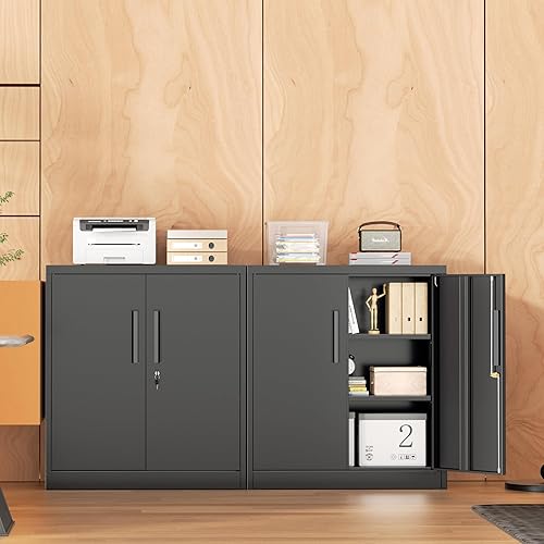 Miniatura 8 de INTERGREAT Armarios de almacenamiento de metal con cerradura, gabinete de almacenamiento de oficina con cerradura de 36 pulgadas con 2 puertas y 2