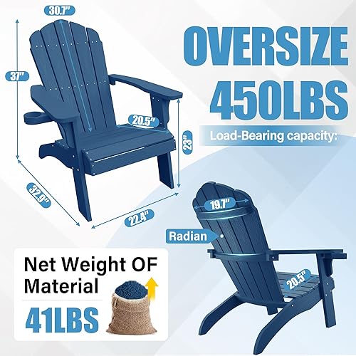 Miniatura 2 de YEFU - Silla Adirondack de plástico de gran tamaño con portavasos (doble propósito, grande), resistentes a la intemperie, sillas simil madera de