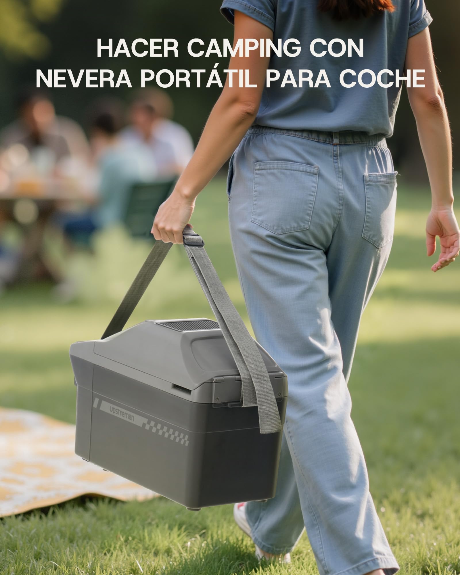 Upstreman 9L Nevera Portátil Eléctrica, Mini Nevera Enfría y Calienta, Construcción Ligera de 3kg con Correa y Funcionamiento 12V, Para Viajes, Camping y Oficina Gris-AR09