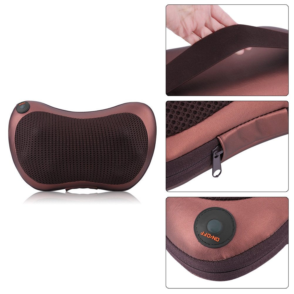 Massagekissen,12V Auto 8 Knetwalzen Heizung Nacken Schulter Rückenmassage Kissen Kissen Shiatsu(coffee)