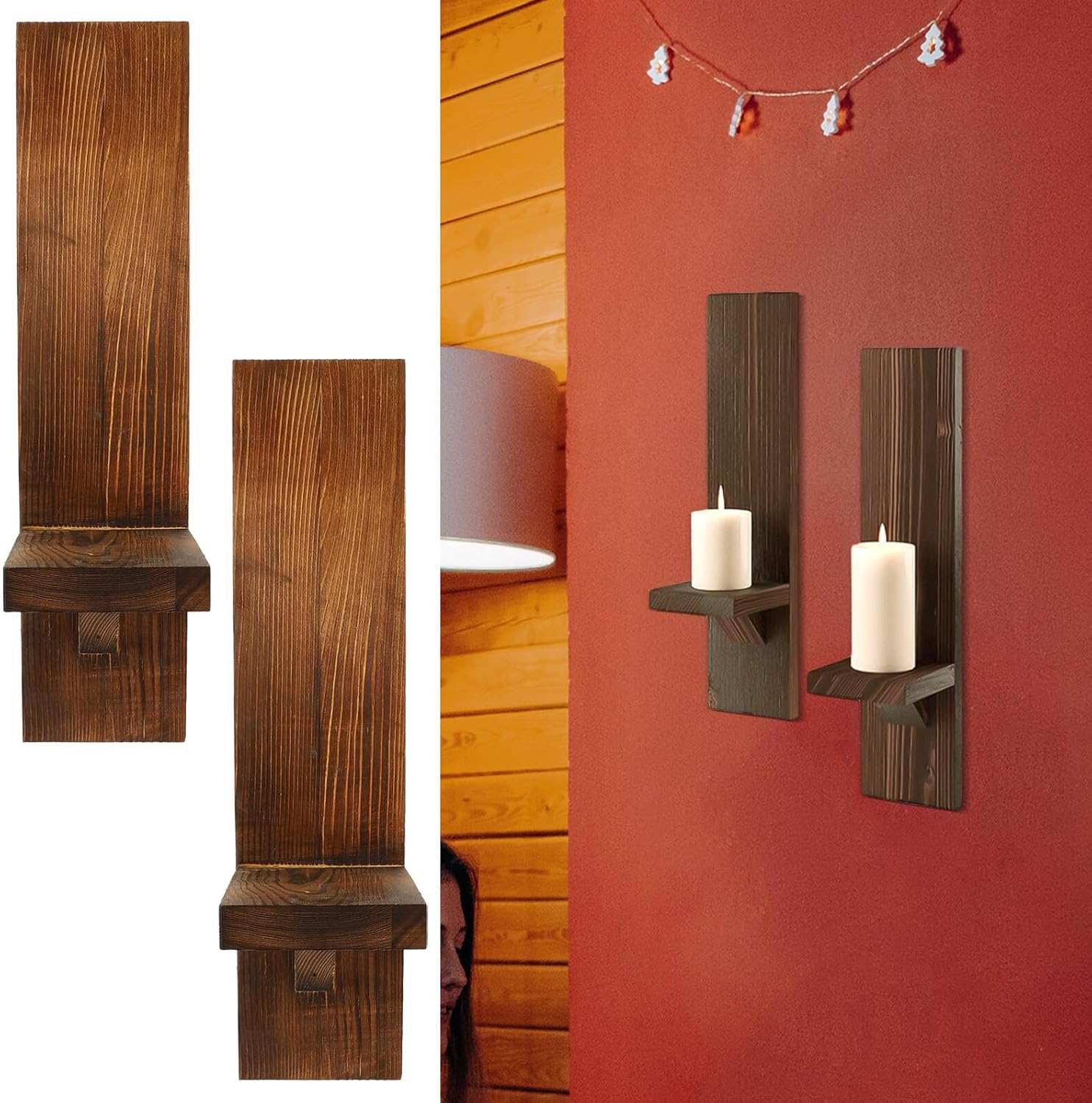 Wooden Wall Mounted Candle Holder Rustic Vintage Candle Sconces for Living Bedroom Decor Wear-Resistant Artistic Design for Holiday Wedding Halloween Christmas Ambiance