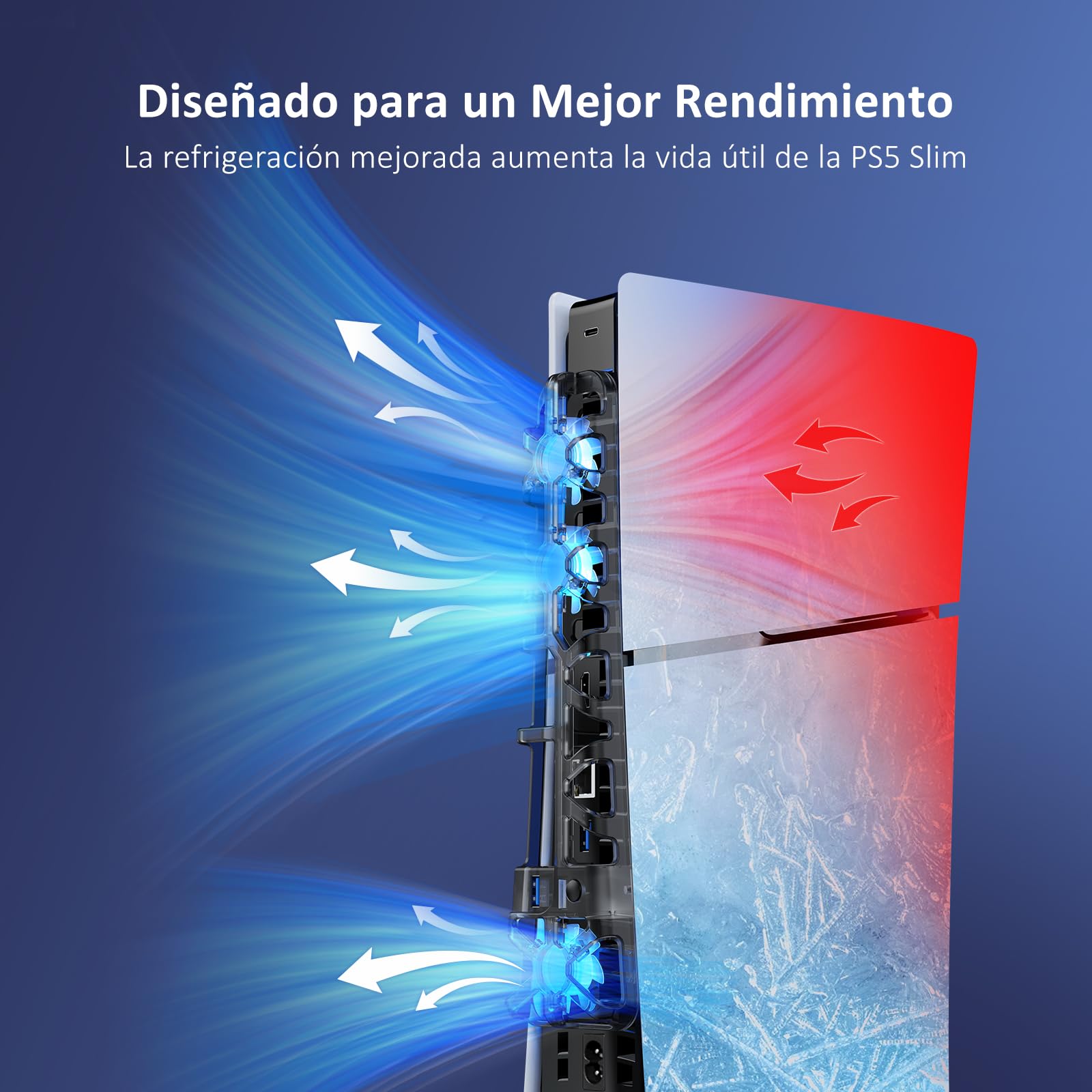 NexiGo PS5 Slim Silent Enhanced Cooling Fan with Adjustable Speed, Auto Power On/Off, with USB 3.0 Port, Efficient Cooling System for Both PS5 Slim Disc and Digital Editions