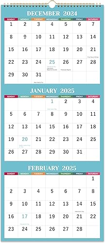 Calendario de pared 2024, calendario de 3 meses 2024, diciembre de 2023 a enero de 2025, 11.25 x 26 pulgadas, calendario de pared de 3 meses 2024,
