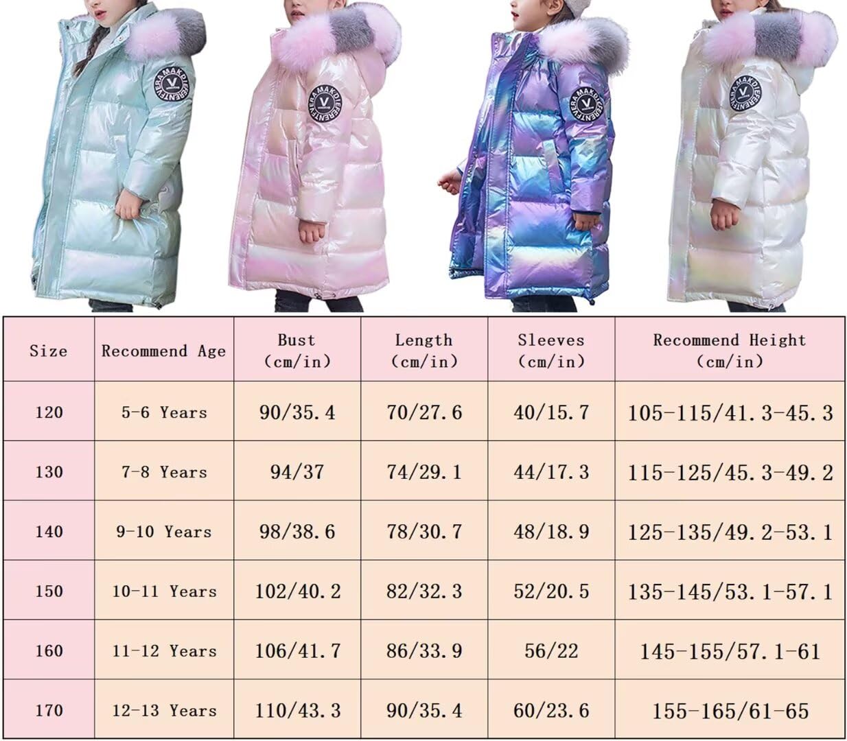 Fille Manteau Longue Epais Blouson à Capuche Doudoune Chaud Veste Enfant Hiver Fourrure Matelassé Parka Vêtements de Ski
