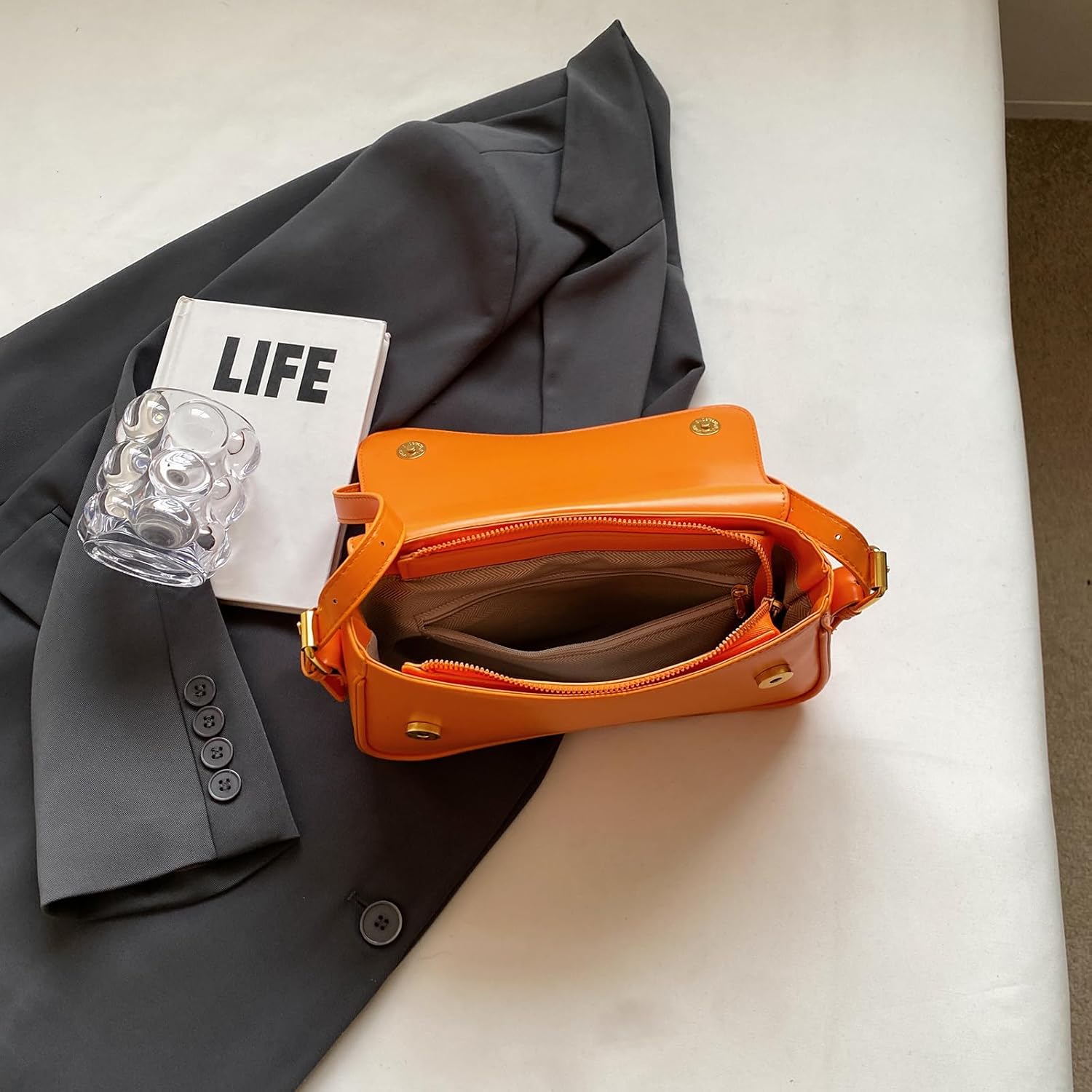 PU Leather Tote Bag for Women with 2 Removable Straps and Zipper Closure - Image 3