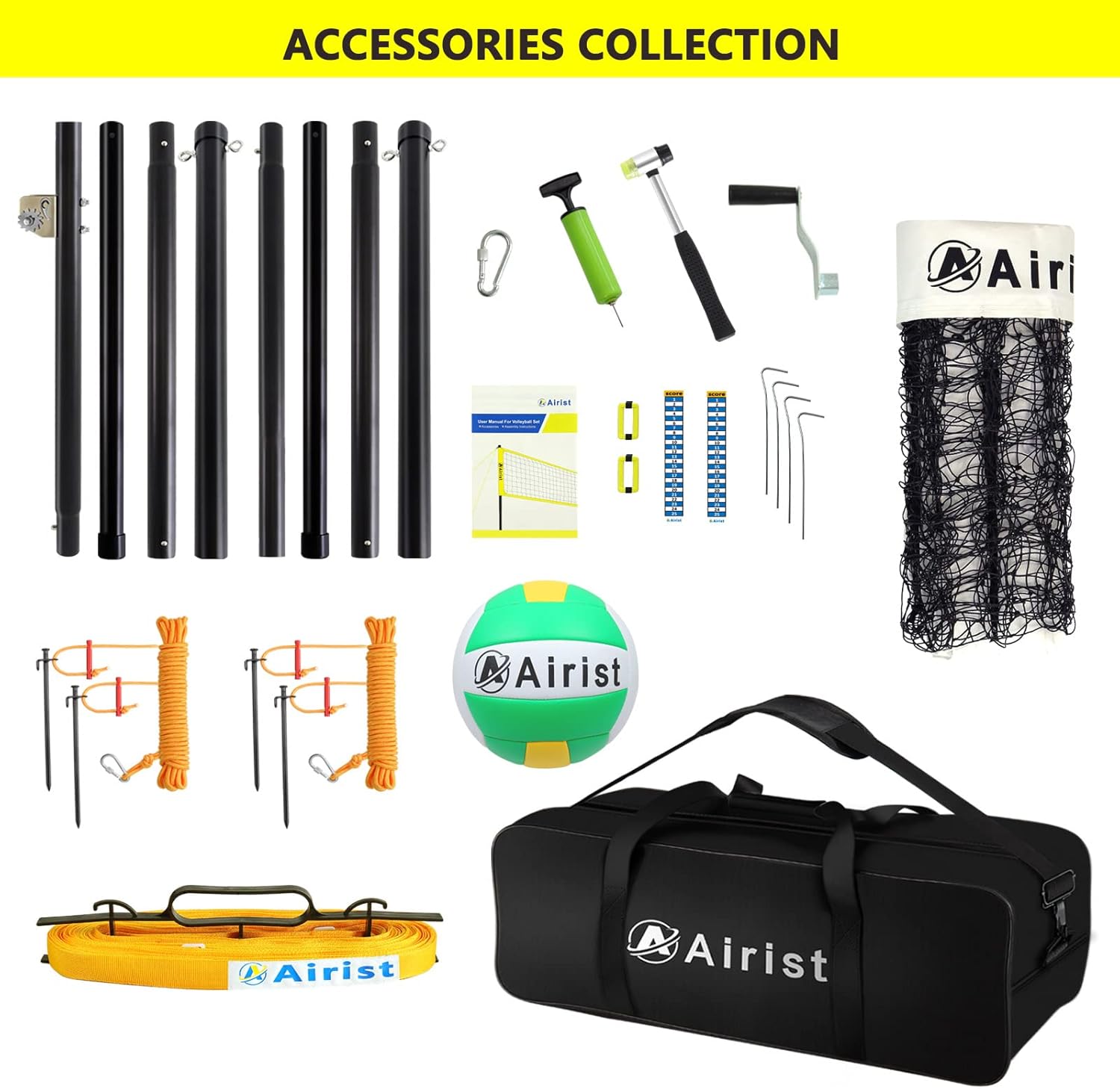 Airist Heavy Duty Volleyball Net Outdoor with Steel Anti-Sag System, Adjustable Aluminum Poles, Professional Volleyball Nets Set for Backyard and Beach, Volleyball and Carrying Bag (White) : Everything Else