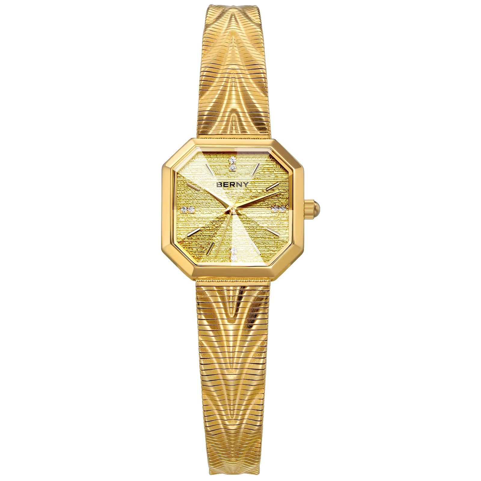 BERNY Reloj de Cuarzo Mujer Oro Esfera Cuadrada Irregular Resistente al Agua Pulsera de Moda
