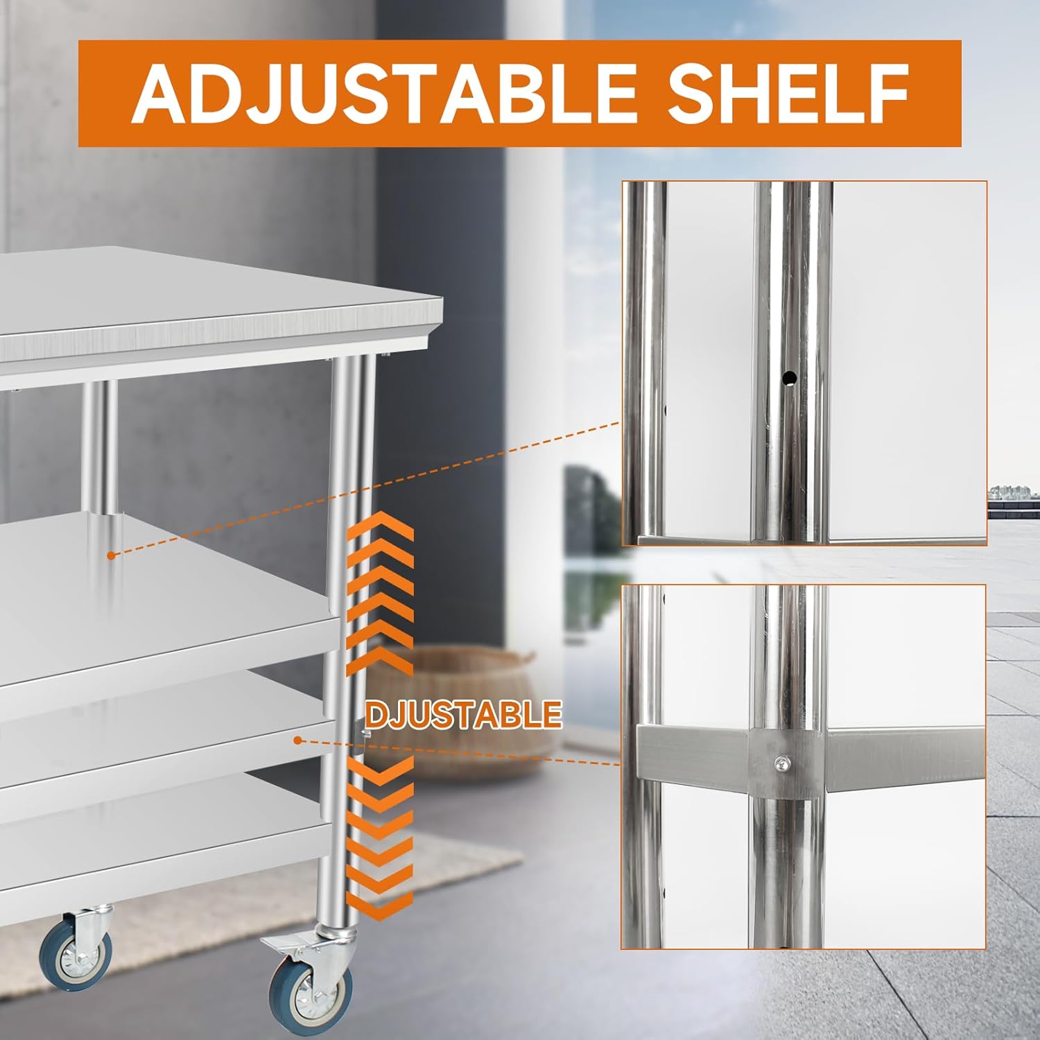 Stainless Steel Table with Wheels, Heavy Duty Food Prep Worktable 24" W x 24" D x 34" H Prep Table with 4 Casters for Commercial Kitchen Restaurant Business