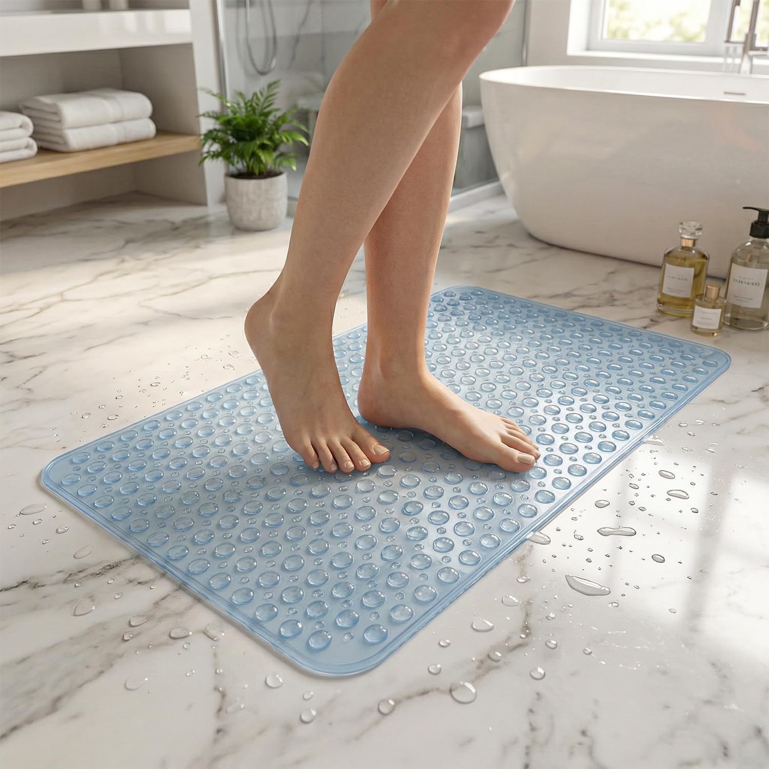 Rugs Garden Shower Bath Mats - Washable Non Slip Anti Mould Rubber Bathmat with Suction Cups for Bathtub and Bathroom (Blue, 40x100 cm)