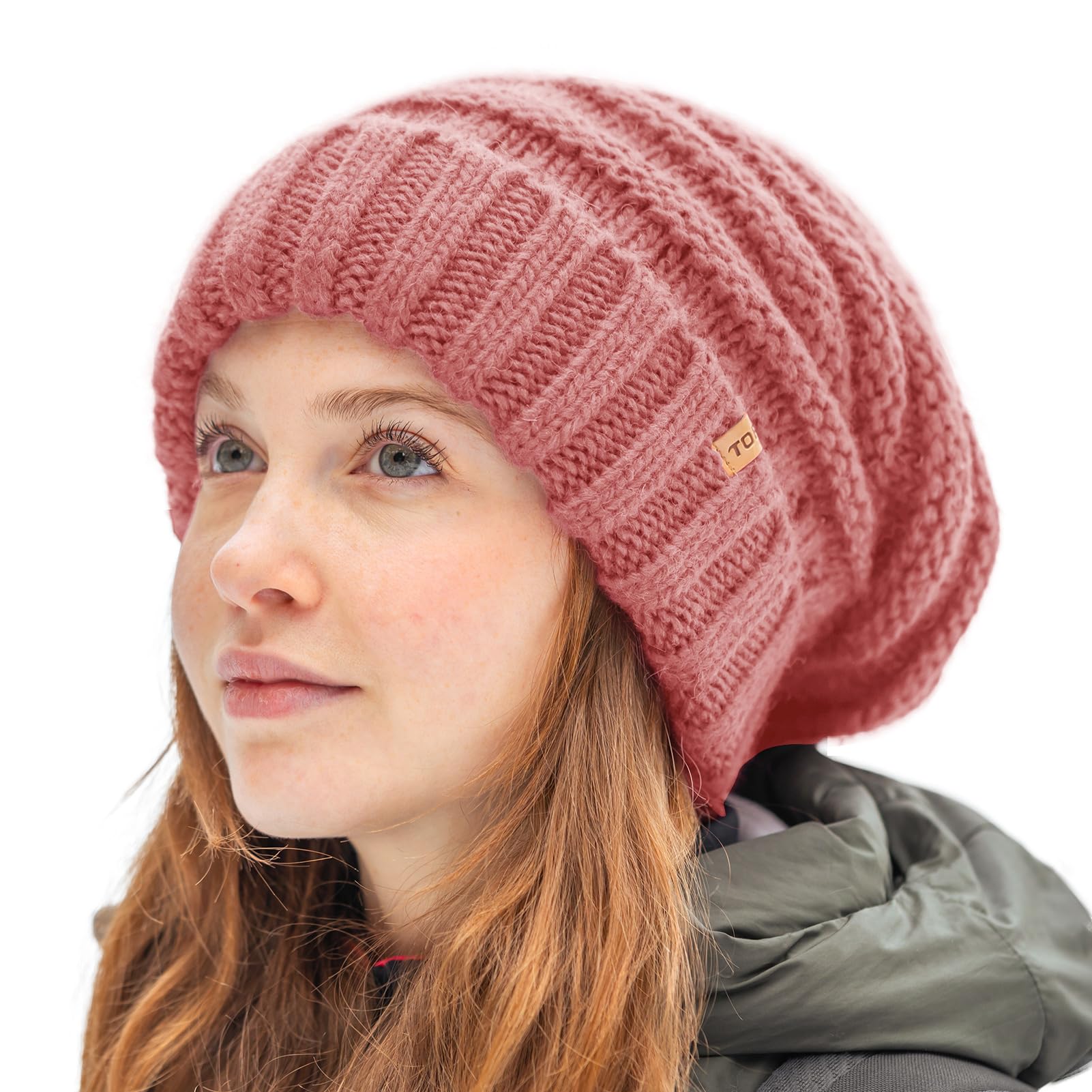 TOP-EX M/L/XL 100% wełna Slouch Beanie damska ciepła czapka zimowa czapka dzianinowa z podszewką polarową
