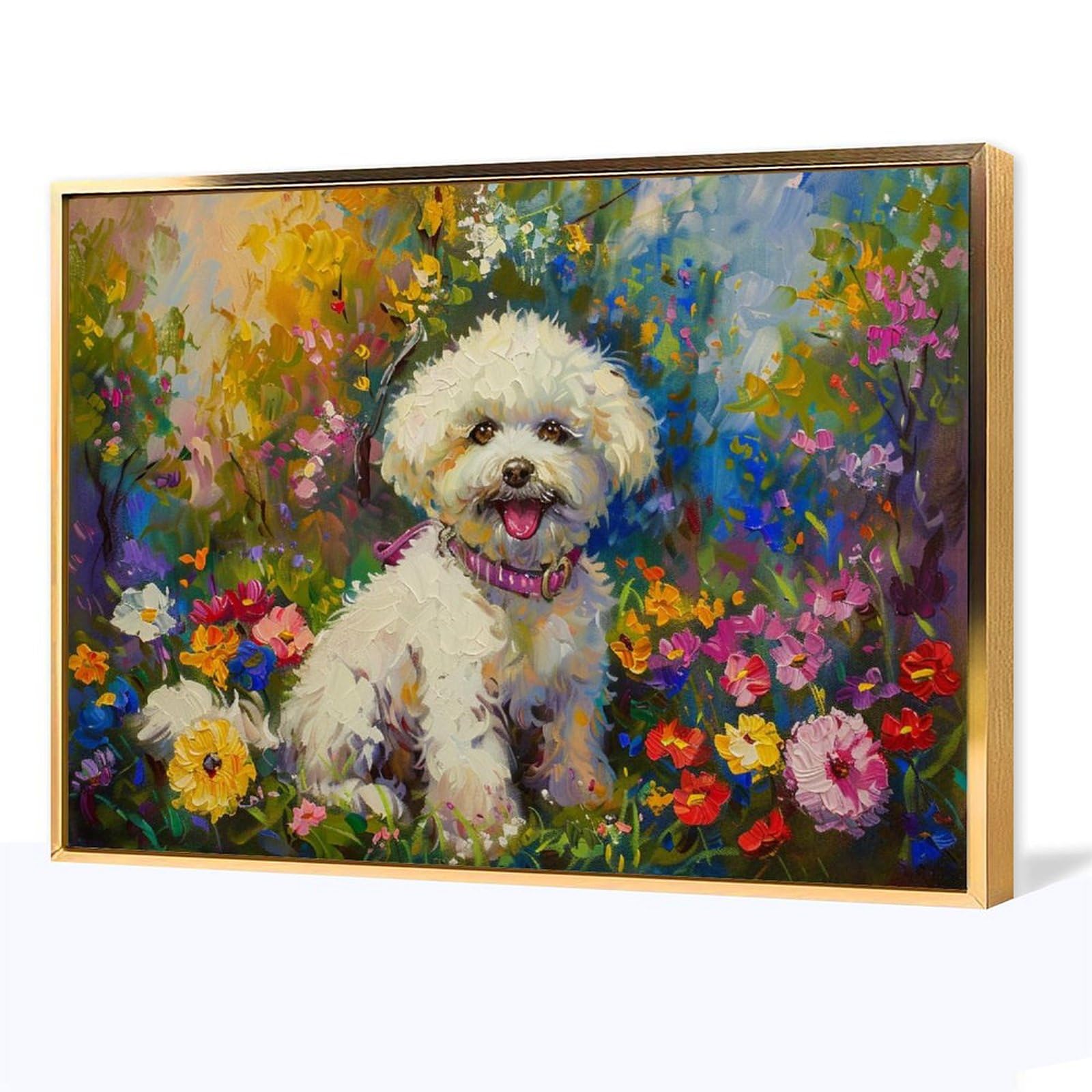 Amazon.co.jp: 絵画 花の中のかわいいビションフリーゼ アートパネル