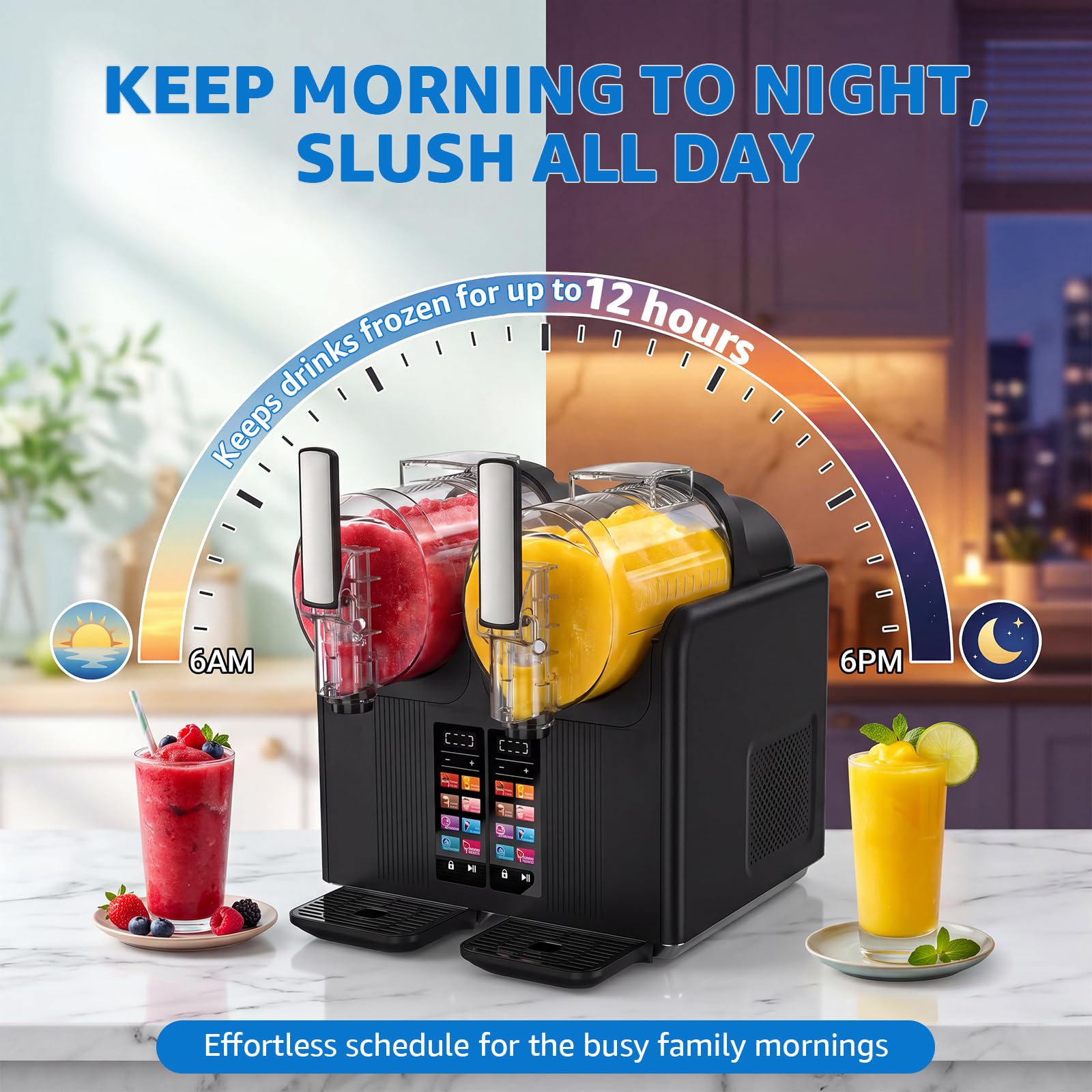 Macchina per Granita Slushie Machine 2 x 2L, Granitore per Granite Professionale Macchina per Granite da Casa Sorbettiera Macchina per Bevande Ghiacciate con 7 Programmi, per Gelato, Frappè, Milkshake