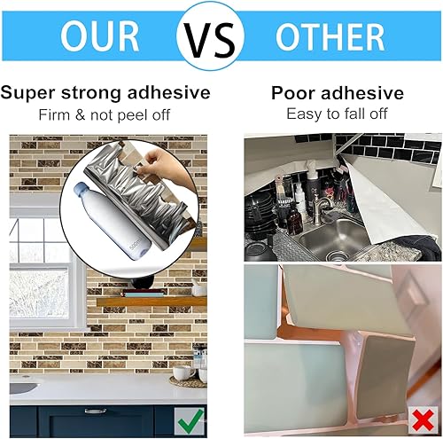 Miniatura 5 de AdoDecor 10 hojas de azulejos de despegar y pegar, 12 x 12 pulgadas, adhesivo de pared premium para pegar en azulejos de cocina (beige).