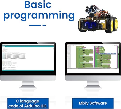 Miniatura 3 de KEYESTUDIO Robot de coche inteligente, kit de iniciación programable 4WD para Arduino para Uno R3, proyecto de programación electrónica/STEM