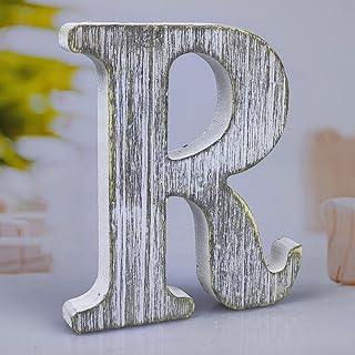 WOODOUNAI 8 Inch Wood Letters Unfinished Rustic Wood Letters for Wall Decor Decorative Standing Letters Slices Sign Board Decoration for Craft Home Party Projects (R)
