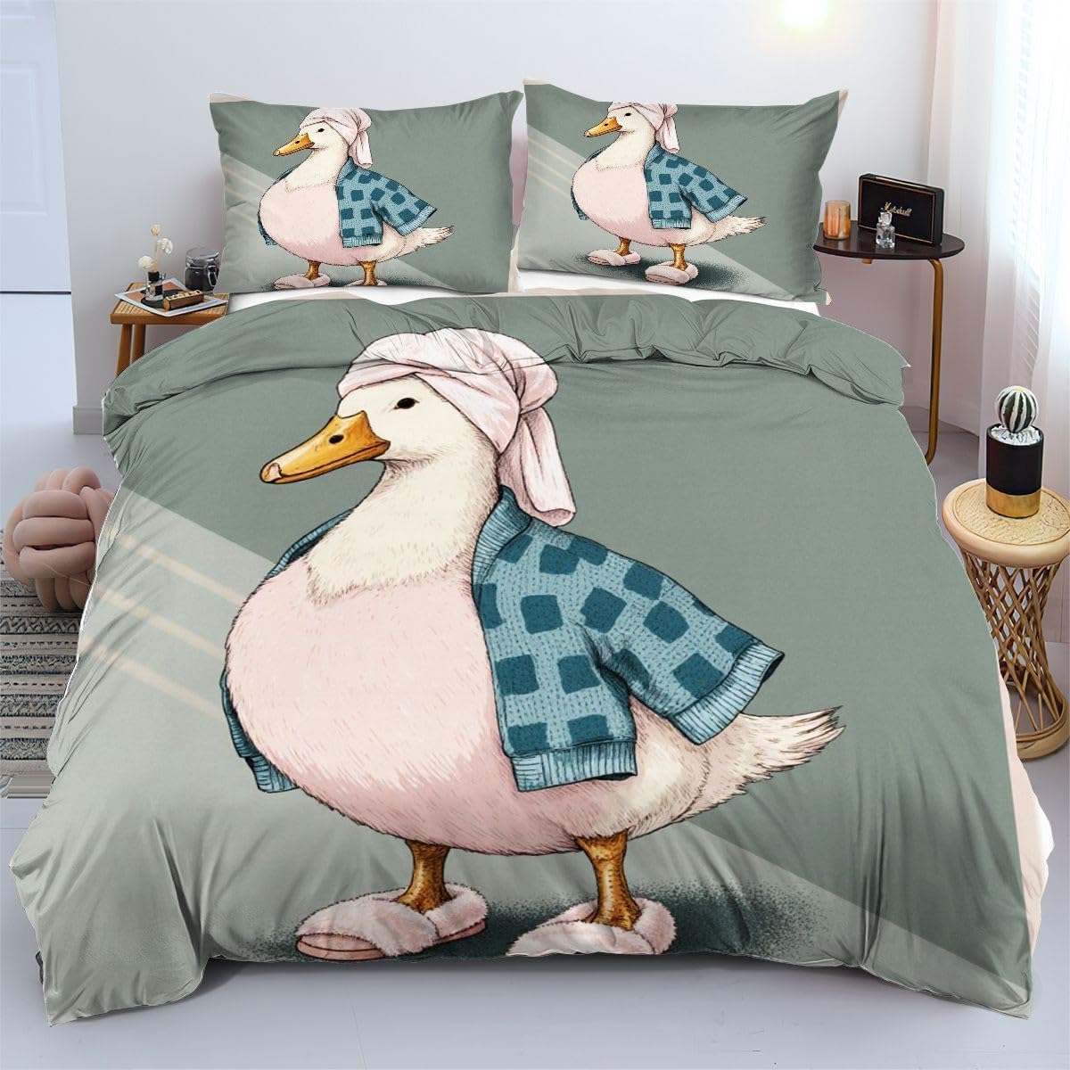 Parures de lit 240x260 cm canard rose en microfibre légère a16644