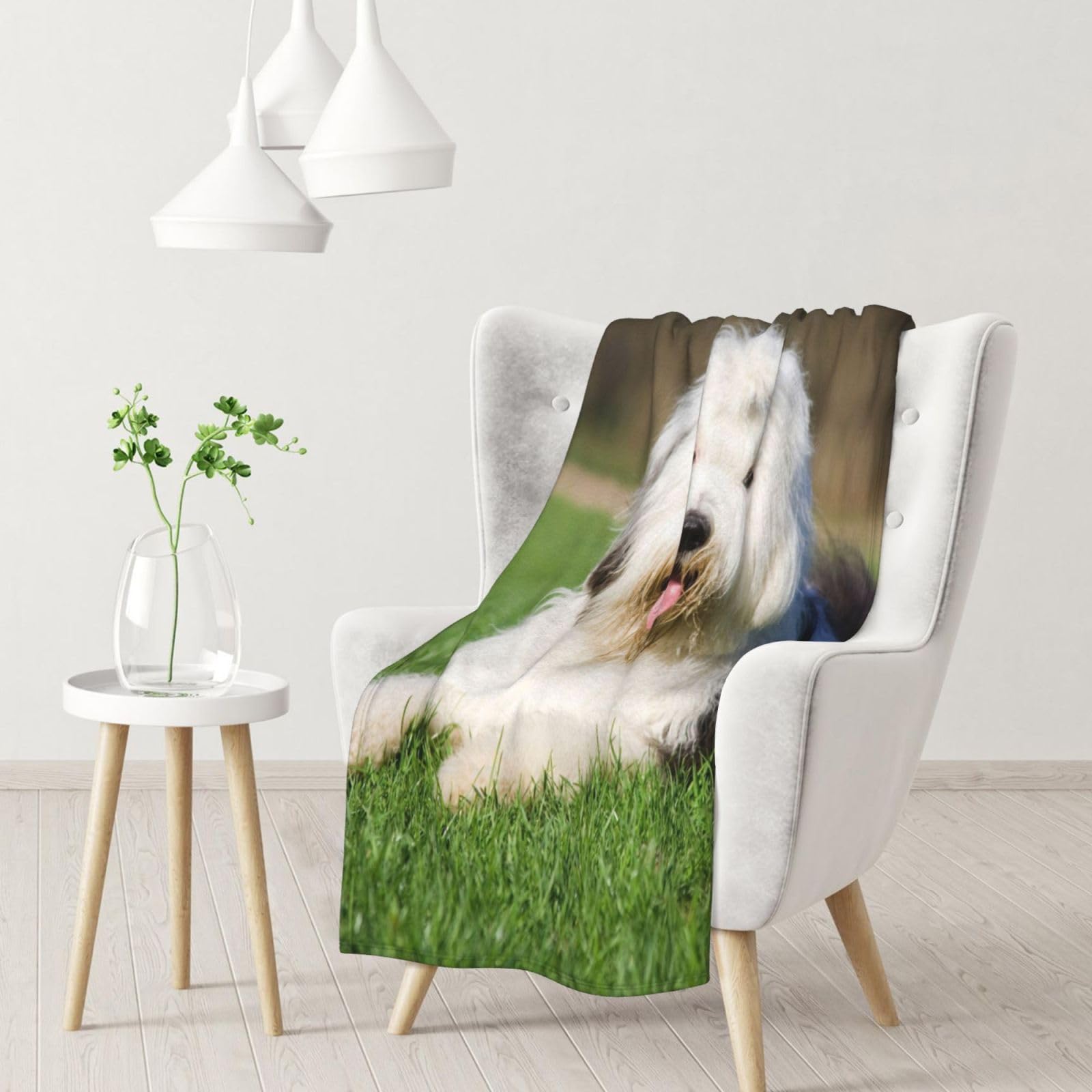 Yofien Black Old English Sheepdog Dogflannel Throw Fluffy Blanket For Couch, Soft Cozy Blankets