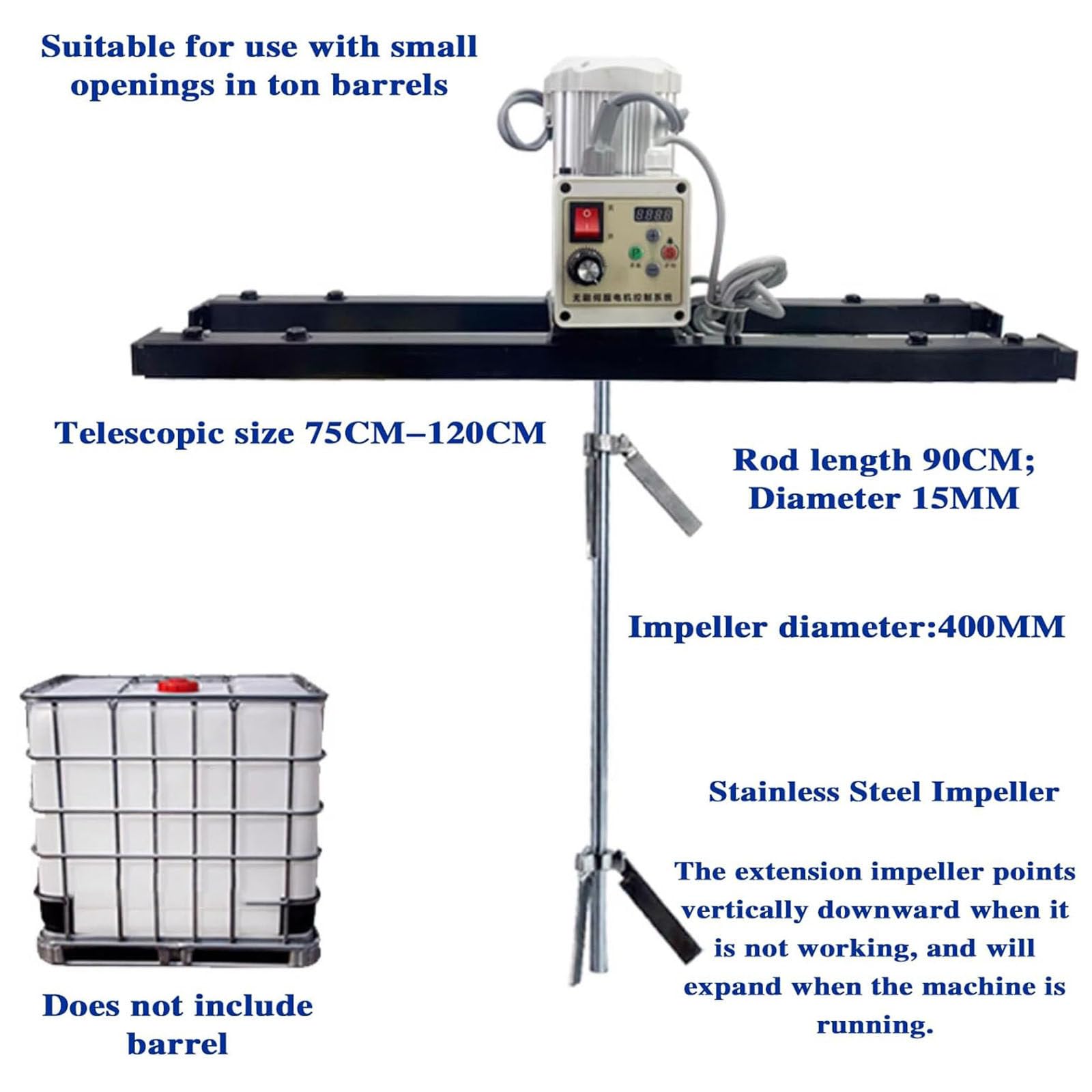 Agitador de aire eléctrico de 2100 W con colgador de soporte, hélice plegable, rango telescópico de 75 a 120 cm - Agitador disolvente de tinta