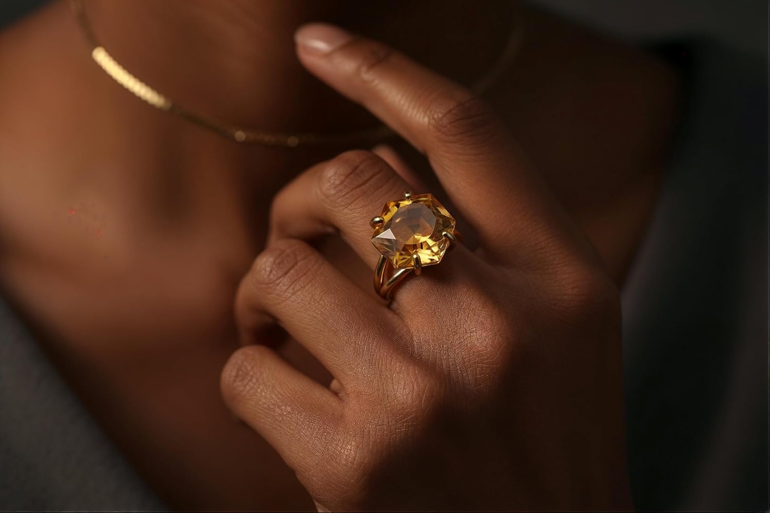 Alluring Statement Citrine Ring - Brilliant Gemstone Custom Hexagon Ring - Birthstone Rings for Women - Ring for Engagement, Wedding, Anniversary for Her - Customizable with Engraving
