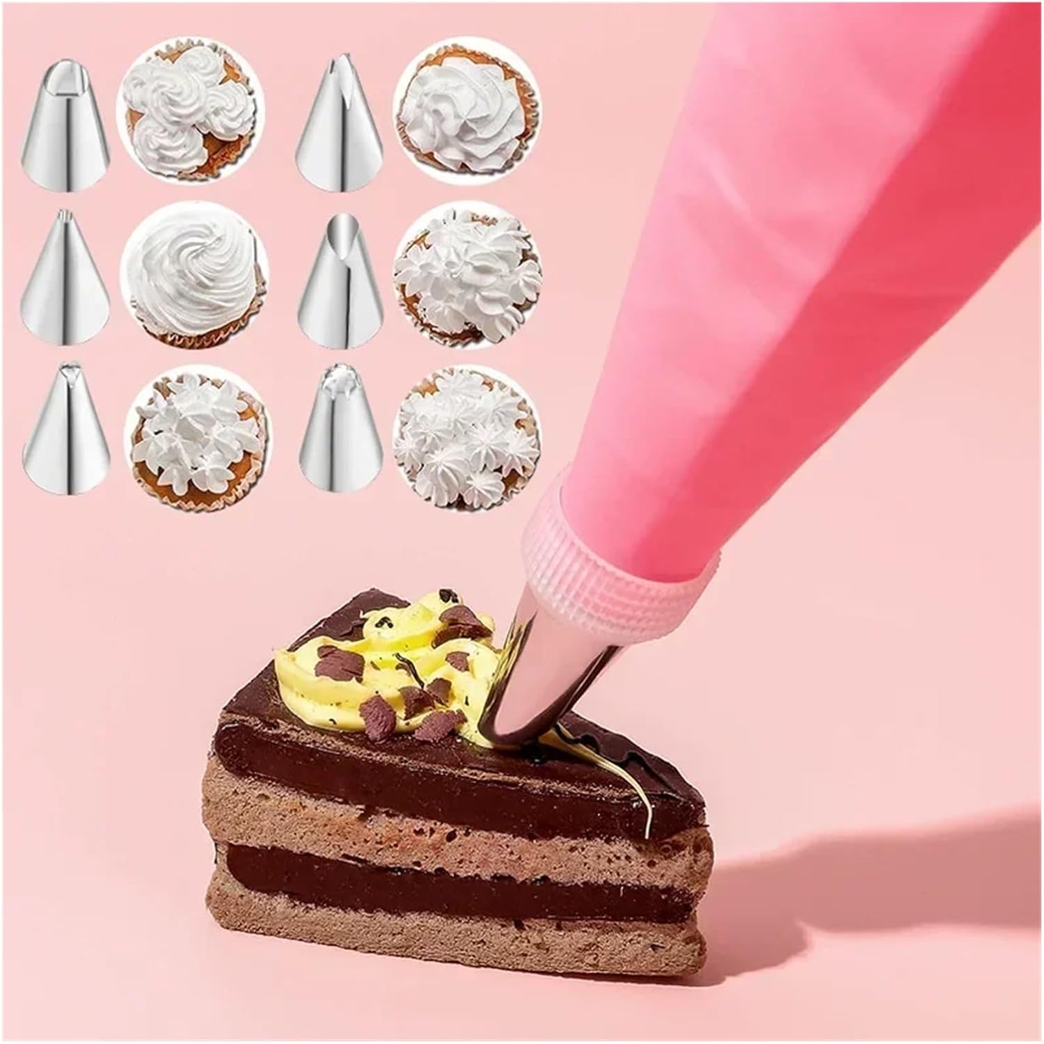 Multifunctional Cake Decorating Tools Reusable Nozzle(Pink 14pcs)