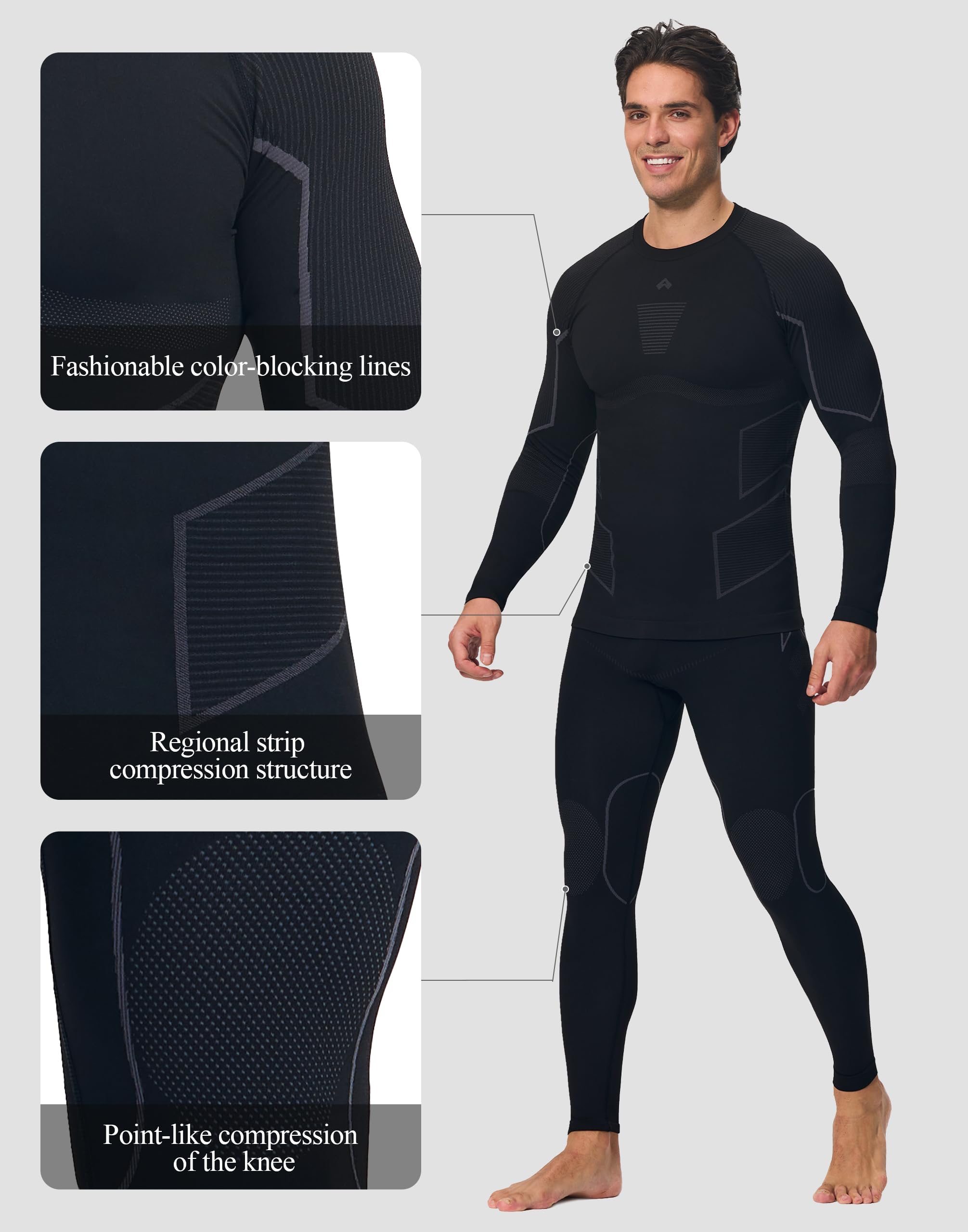 Ensemble de sous-vêtements Thermiques pour Homme - Long Maillot de Corps Thermique et caleçon Long - Respirant - Haut - sans Couture - sous-vêtements Fonctionnels pour Homme - pour Sports