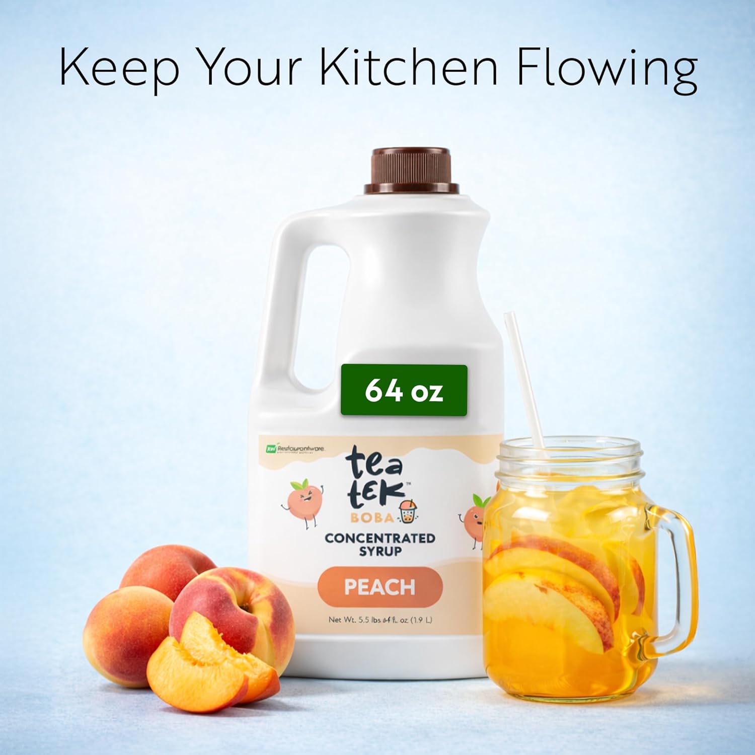 Tea Tek 64 Fluid Ounce Peach Concentrated Syrup Bottle 1 Count Peach Flavor Syrup Bottle - Tasty Drink, Edible Mix, For Cocktails, Smoothies, Frozen Yogurt, And Blended Beverages