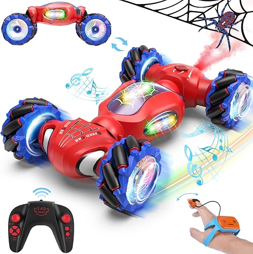 Spider - Coche de juguete a control remoto para niños de 6 a 12 años, regalos de cumpleaños para niños, 2.4Ghz 4WD Gesture Sensing RC Stunt Car con