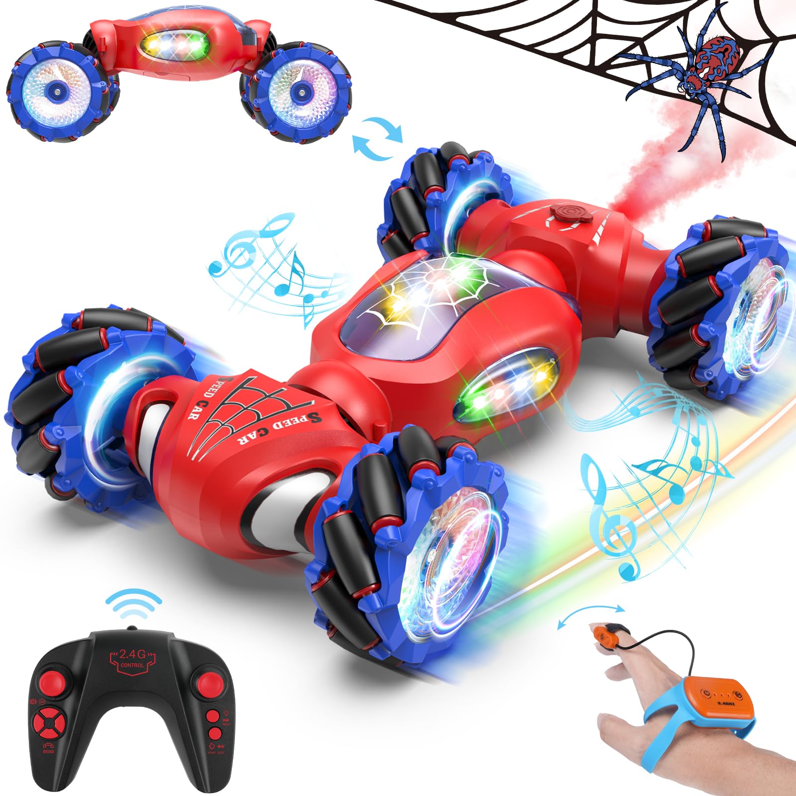Sponsored Ad - Spider Remote Control Car Toys for 6-12 Boys Girls, Birthday Gifts for Kids, 2.4Ghz 4WD Gesture Sensing RC Stunt Car with Light & Music & Spray, Double-Sided 360° Rotating Hand Control
