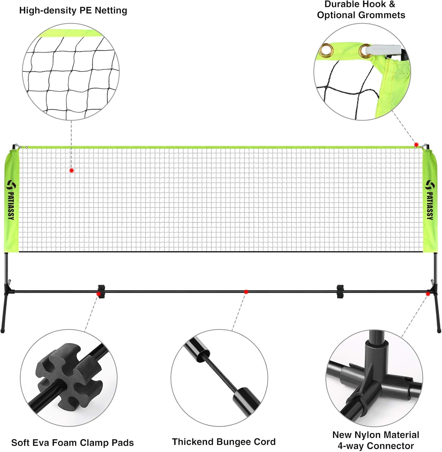 Patiassy Portable Volleyball Badminton Net Set - 17ft Indoor Outdoor Adjustable Height Net with Poles, 4 Shuttlecocks, 4 Pickleballs and 1 Volleyball for Backyards Beach : Sports & Outdoors