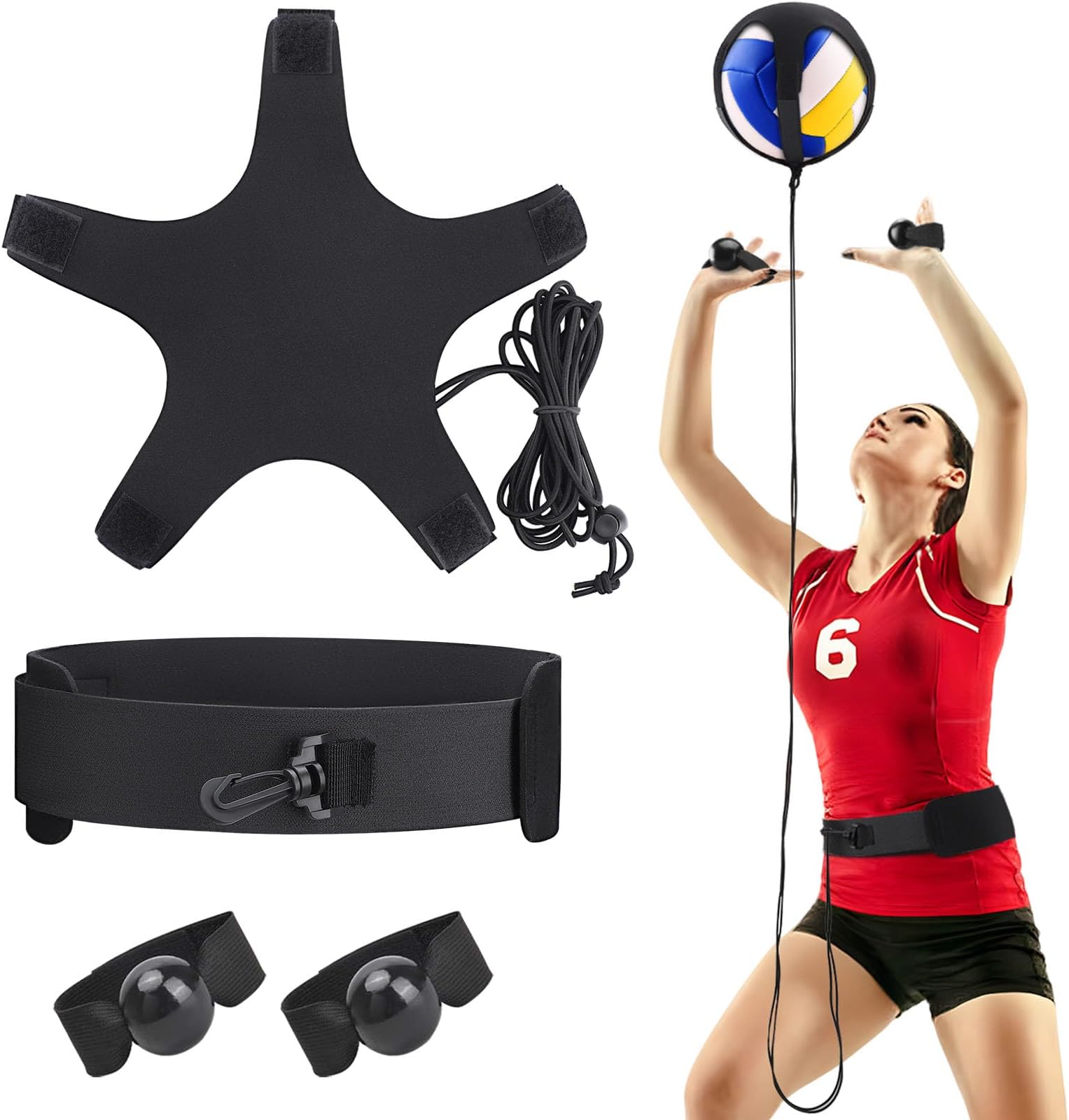 TOBWOLF Volleyball Training Equipment Aid, Elastic Self-Training Volleyball Resistance Band with Adjustable Waist Belt & Ball Pouch & Hand Strap for Practicing Serving, Spiking, Arm Swing Passing