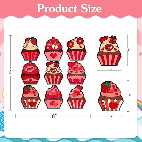 Miniatura 7 de SICOHOME Calcomanías para magdalenas para niños 24 hojas calcomanías para el día de San Valentín para niños profesores cupcakes suministros para