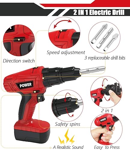 Miniatura 3 de Juego de herramientas para niños con taladro eléctrico de motosierra de juguete herramientas de juguete realistas construcción de energía para niños