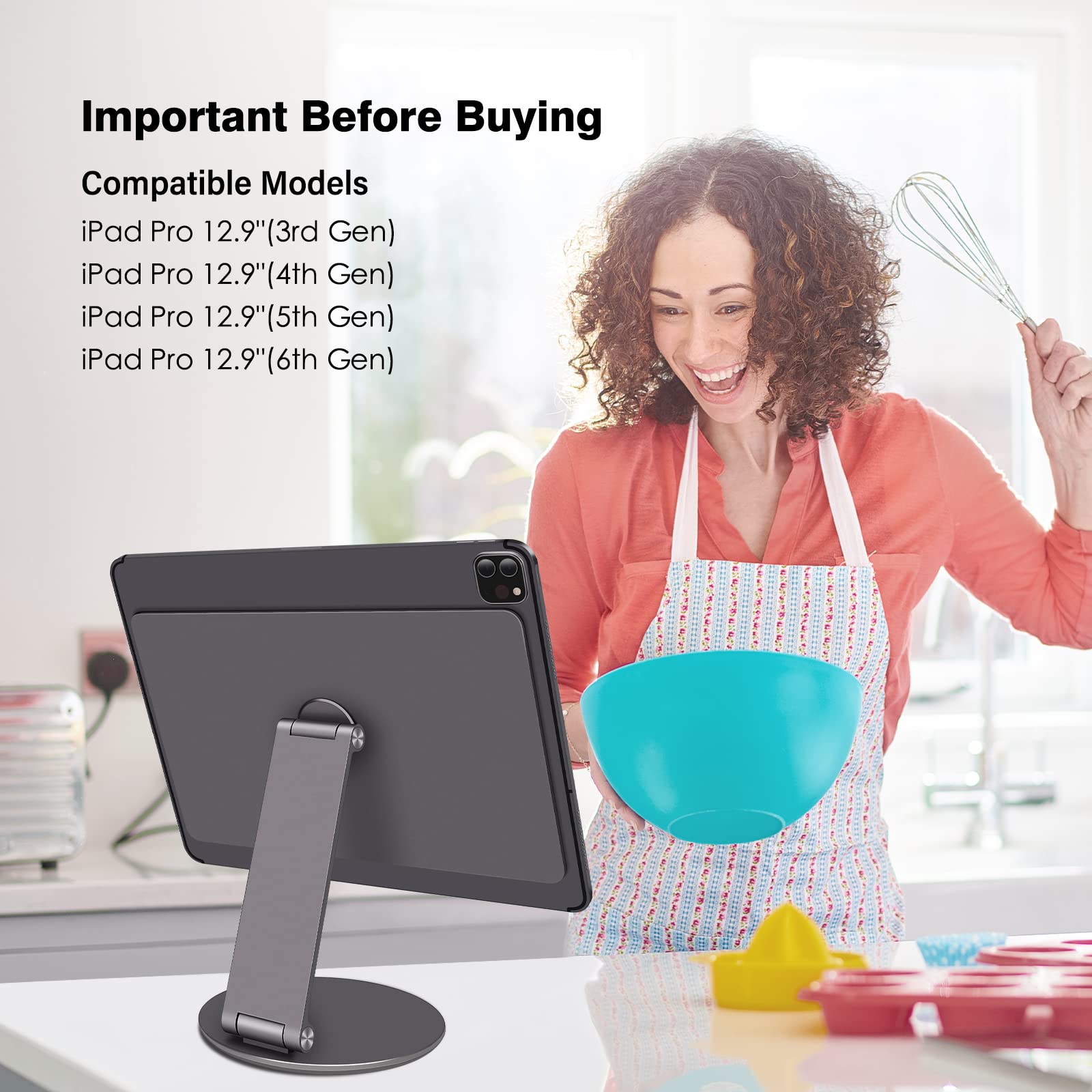 POQCCT Upgraded Magnetic Tablet Stand for iPad Pro 12.9 Inch 360?? Adjustable Rotating Desktop Holder Stand for Apple iPad Pro 12.9 Inch 3rd/4th/5th/6th, Foldable, Premium Aluminium, Space Gray