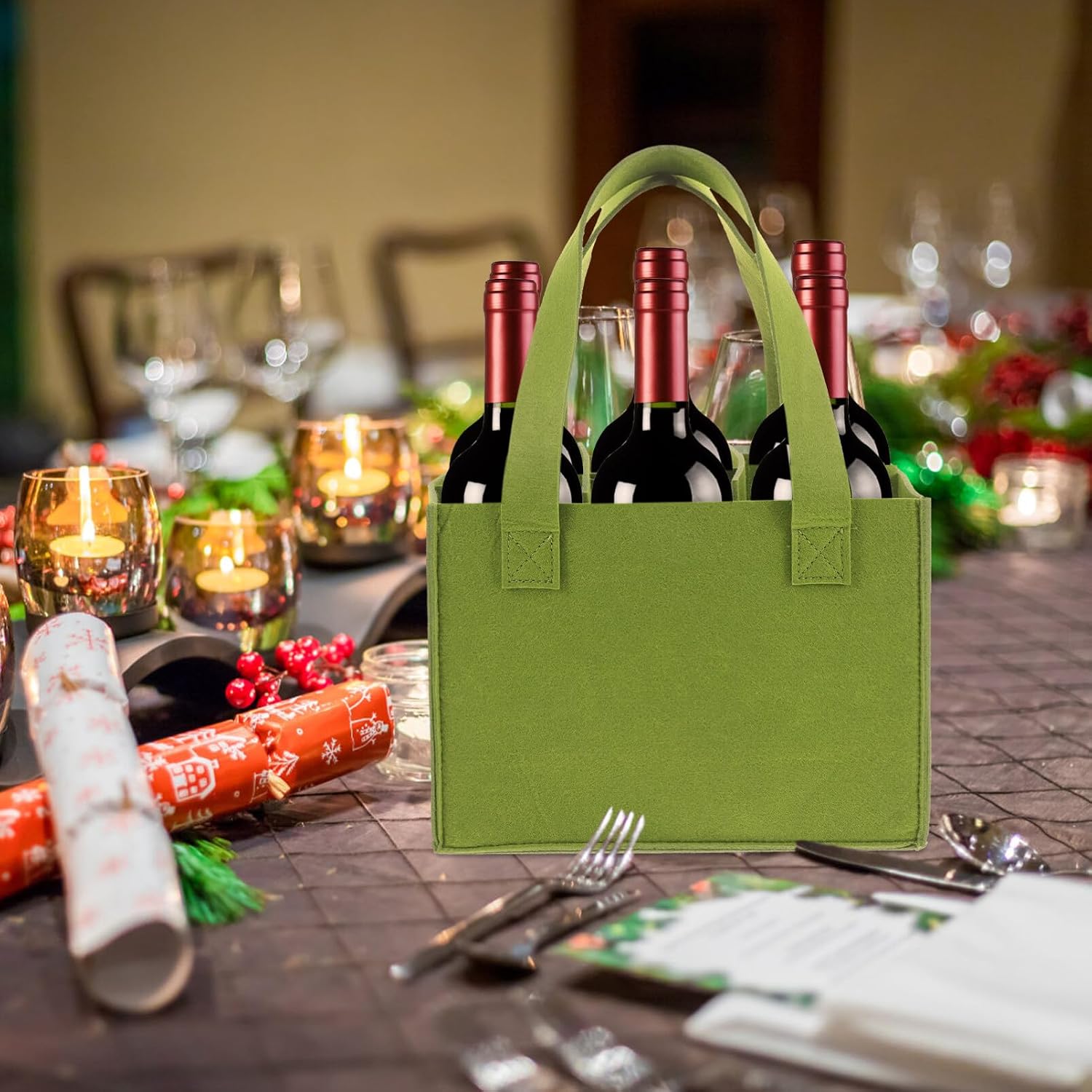 Reusable Wine Bag Portable Storage Carrier Felt for 6 Bottles