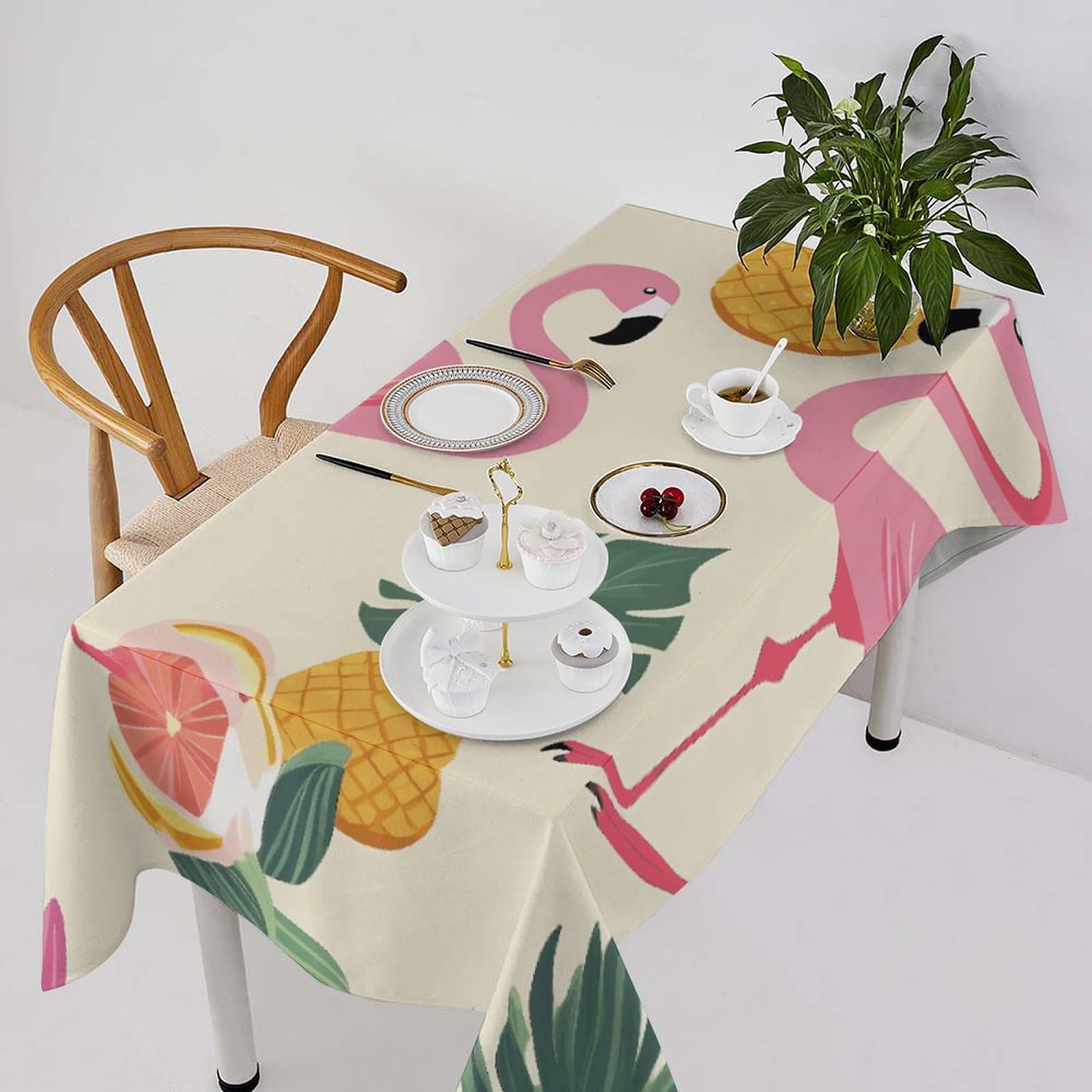 Nappe flamant rose et ananas 140x279,4 cm imperméable anti-tache pour table de salle à manger