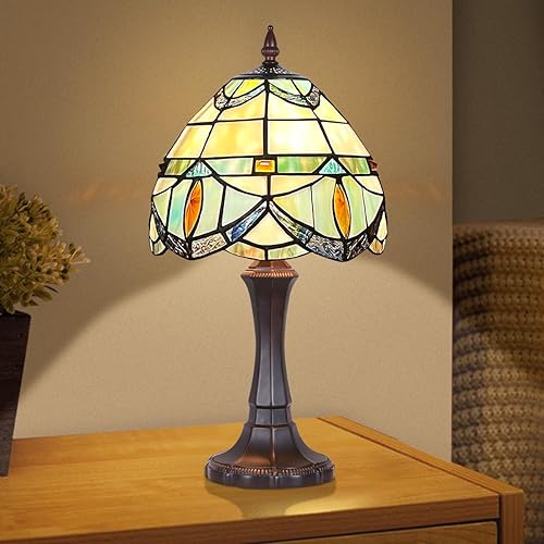 Miniatura 5 de Tiffany - Lámpara de mesa pequeña con vitrales, luz de mesa de estilo antiguo, lámpara de noche vintage para sala de estar, dormitorio, mesita de