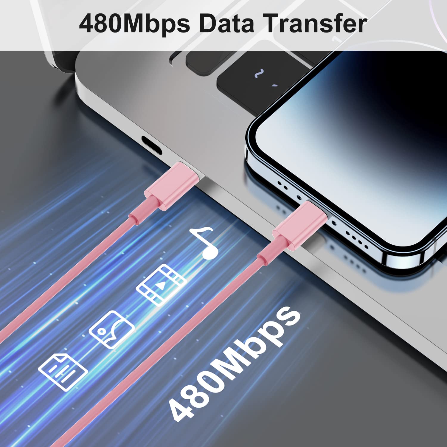 Amazon.com: 2 件組適用於Apple iPhone14 pro max 快速充電器電纜粉紅