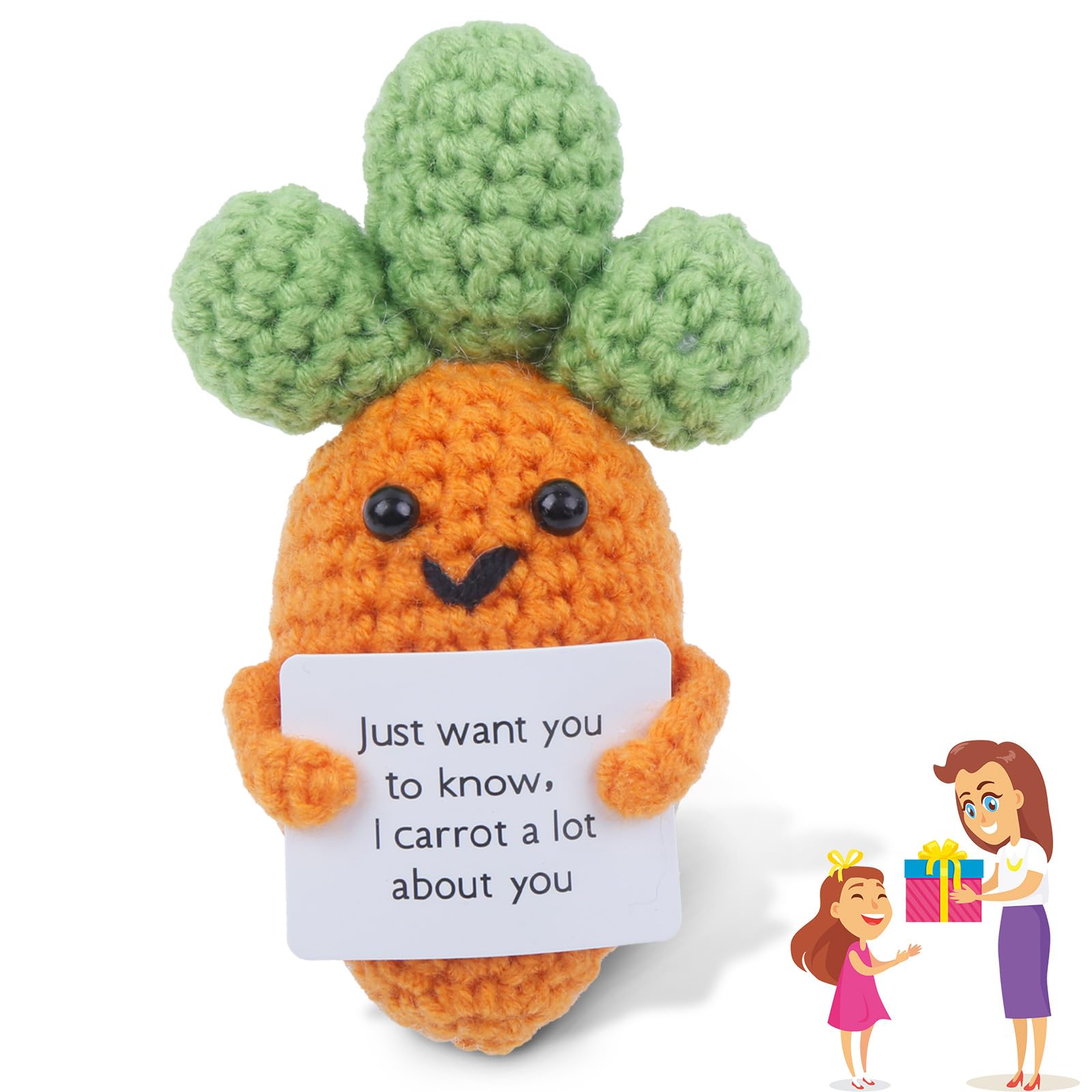 Positive Carrot Emotional Support Carrot Crochet, Positive Mini Knitted Doll with Creative Card Handmade Motivational Good Luck Funny Gifts Friends Party Decoration Presents for Kids Boys Girls — image 1