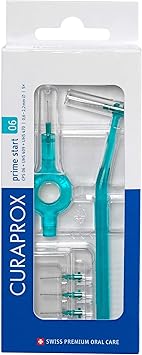 Curaprox CPS 06 Prime Start Interdental Brushes Set, 5 interdental Brushes CPS 06 Prime + 1 Holder UHS 409 + 1 Holder UHS 470, 0.6 mm to 2.2 mm, Turquoise