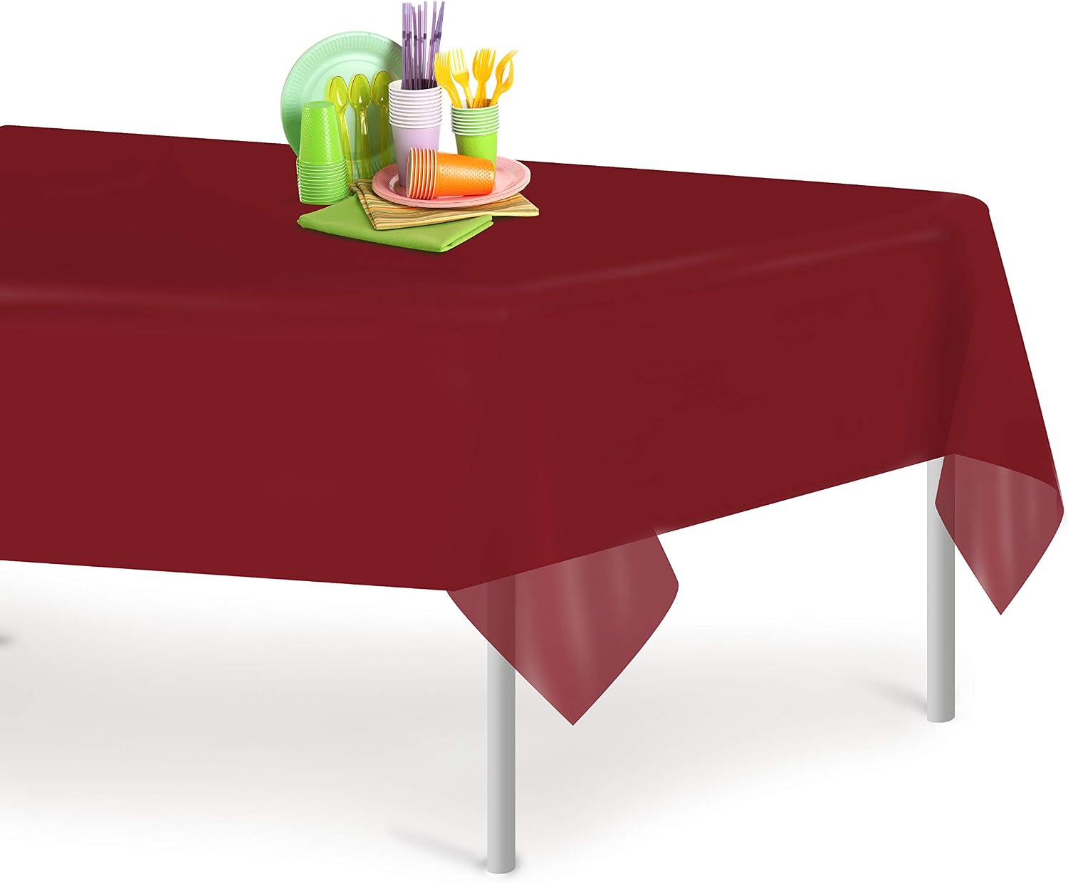 Burgundy 6 Pack Premium Disposable Plastic Tablecloth 54 Inch. x 108 Inch. Rectangle Table Cover By Grandipity