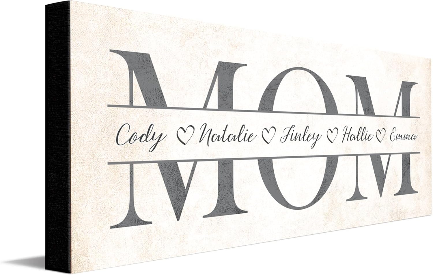 Grandkids - Personalized Art Gift for Grandparents (Rustic Woodgrain, 6.5"x18" Block Mount)