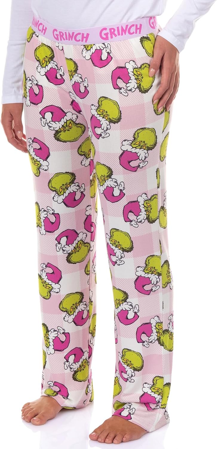 Dr. Seuss The Grinch Pajamas Women's Pink Santa Hacci Knit Lounge Sleep Pants