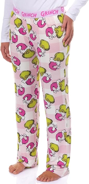 Dr. Seuss The Grinch Pajamas Womens Pink Santa Hacci Knit Lounge Sleep Pants
