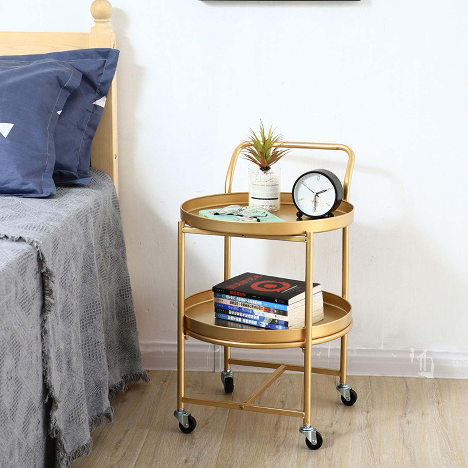 FAXIOAWA Keukentrolleys Serveren, Opbergwagen Rolling Cart Keuken Opbergorganizer Met Wielen voor Keuken en Woonkamer (Goud, 2-Tier/40 * 40 * 63cm)